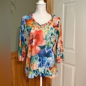 Alfred Dunner 3/4 Sleeve Double V-Neck Blouse size M